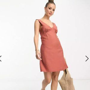 NWT ASOS linen v neck mini slip dress in rust